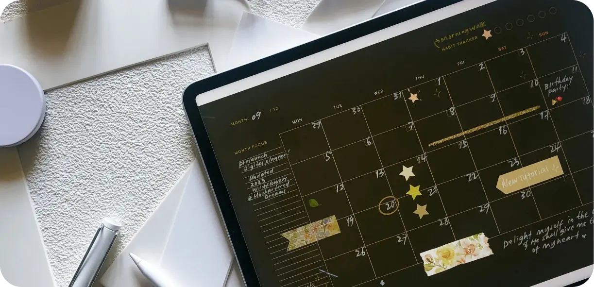 Weekly sales ritual calendar for event rental teams showing quota meetings, one-on-ones, and strategic planning sessions.