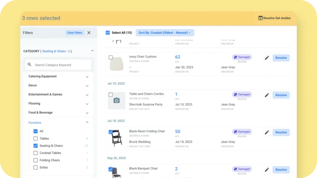 Bulk resolve multiple set asides at once in Goodshuffle Pro's inventory management system